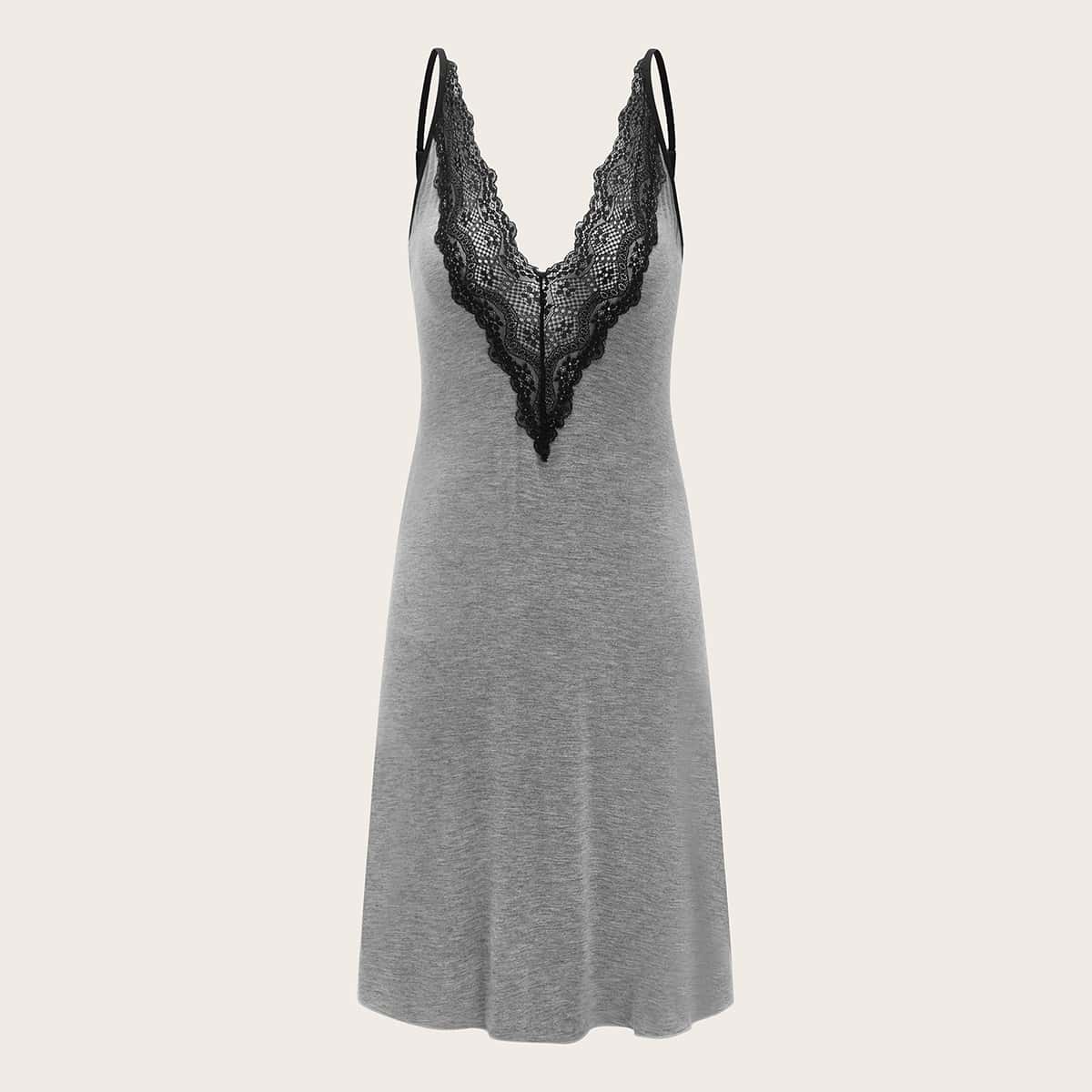 

Lace-up Back Cami Night Dress, Grey