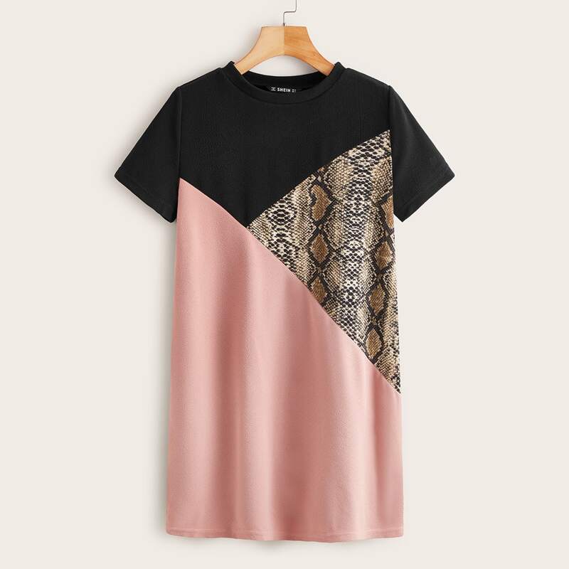 

Snakeskin Colorblock Tee Dress, Multicolor