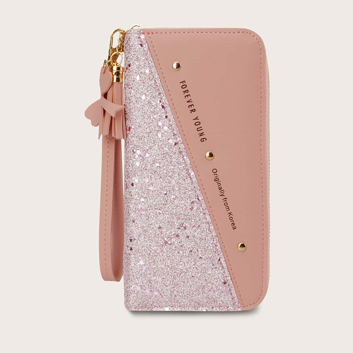 

Tassel Charm Contrast Glitter Purse, Pink