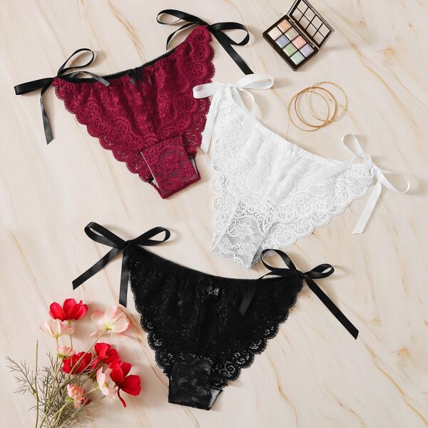 

3pack Plus Scallop Trim Floral Lace Panty Set, Multicolor