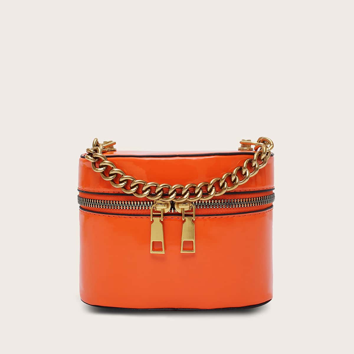 

Mini Chain Handle Zip Around Satchel Bag, Orange
