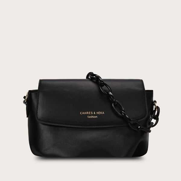

Chain Handle Flap Shoulder Bag, Black