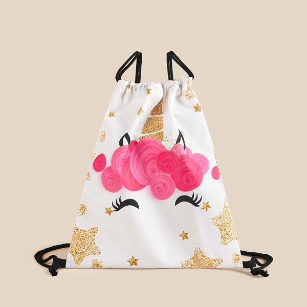 

Unicorn Print Drawstring Backpack, White