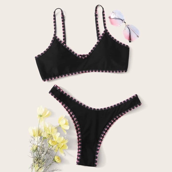 

Geo Print High Cut Bikini Swimsuit, Black