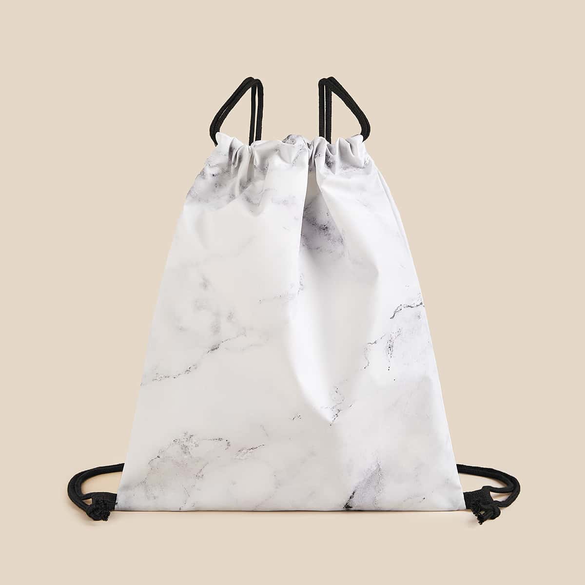 

Marble Pattern Drawstring Backpack, White
