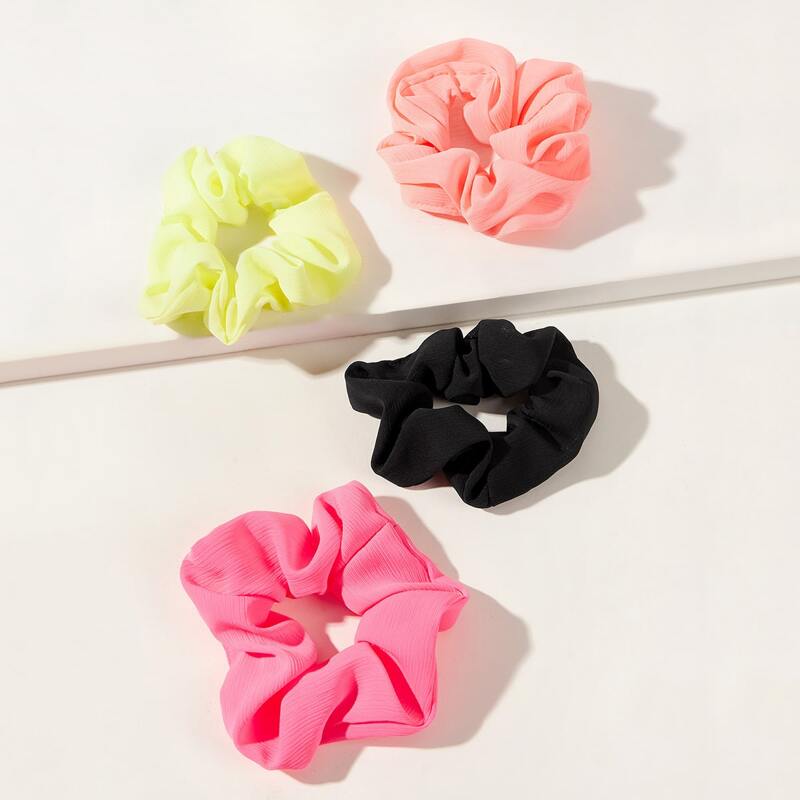 

4pcs Crumpled Chiffon Scrunchie, Multicolor