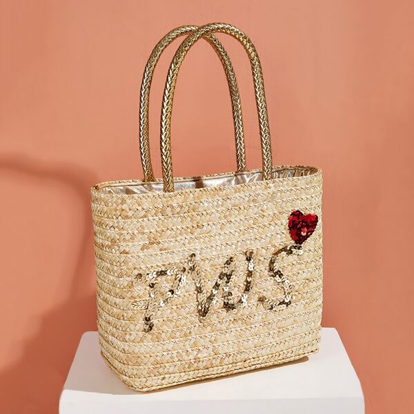 

Плетеная сумка-тоут с блестками, Хаки