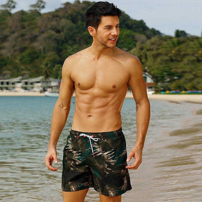 

Guys Brush Print Drawstring Waist Swim Trunks, Multicolor