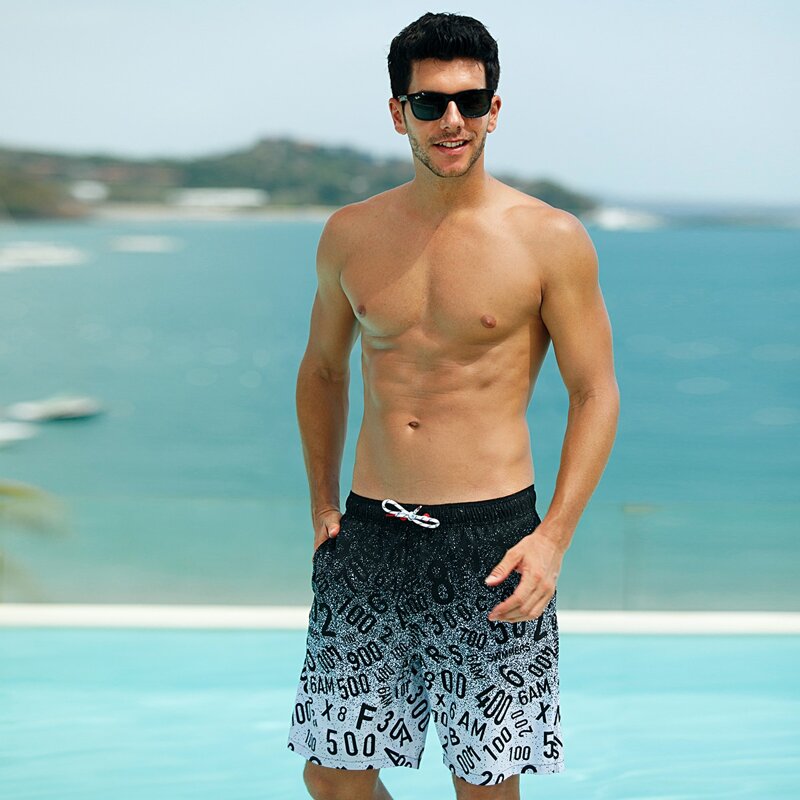 

Guys Allover Letter Graphic Drawstring Swim Trunks, Multicolor