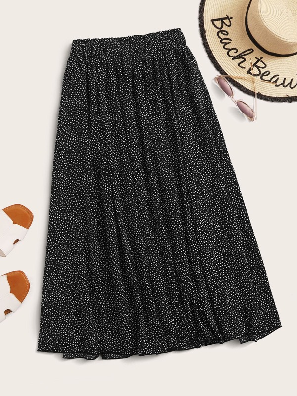Celure Plus Allover Print Elastic Waist Midi Skirt