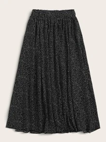 GlowEve CURVE Plus Allover Print Elastic Waist Midi Skirt - Black - View 2