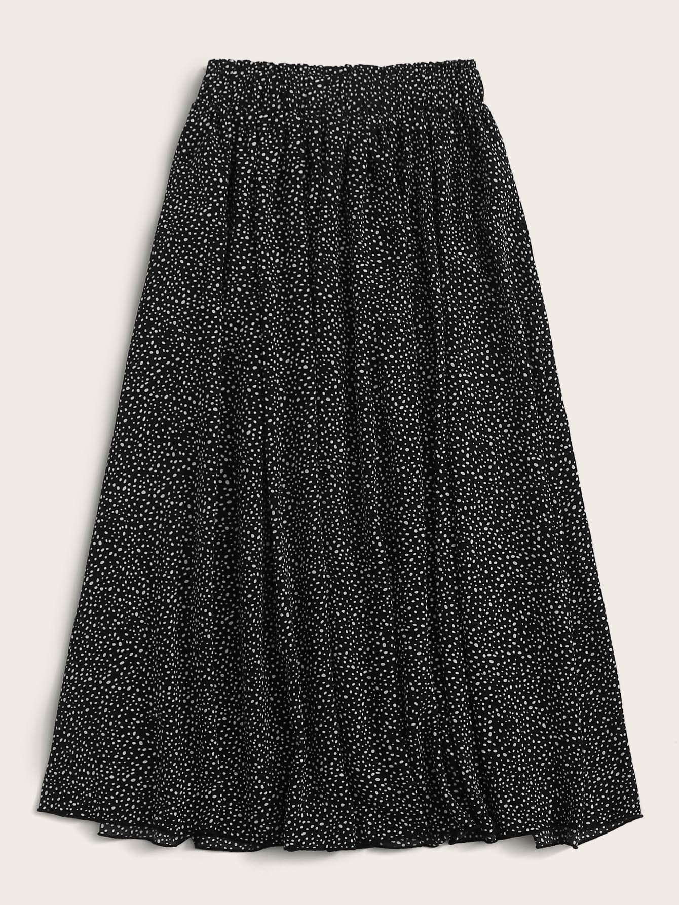 Plus Allover Print Elastic Waist Midi Skirt Fall