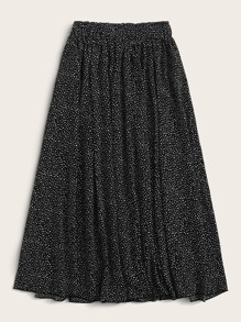 GlowEve CURVE Plus Allover Print Elastic Waist Midi Skirt - Black - View 4