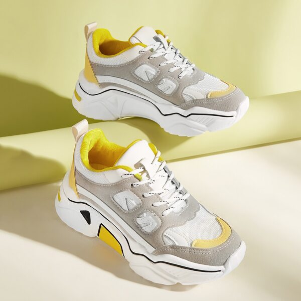 

Контрастные кроссовки на платформе и шнурках, Многоцветный