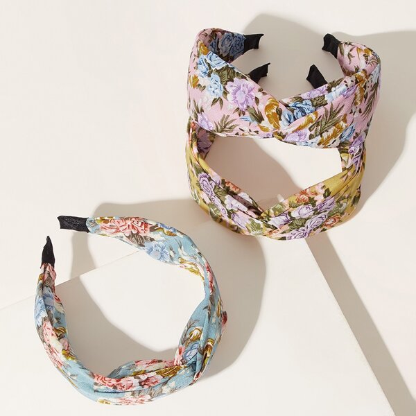 

3pcs Floral Pattern Knot Decor Hair Hoop, Multicolor