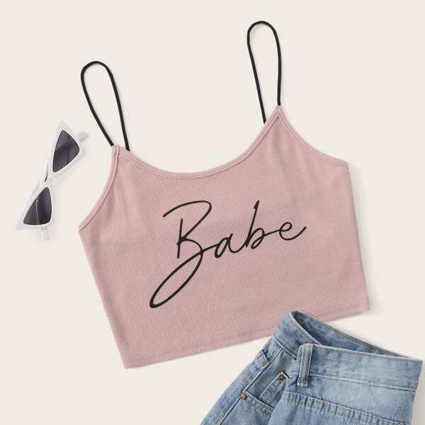 

Letter Graphic Rib-knit Cami Top, Pink pastel