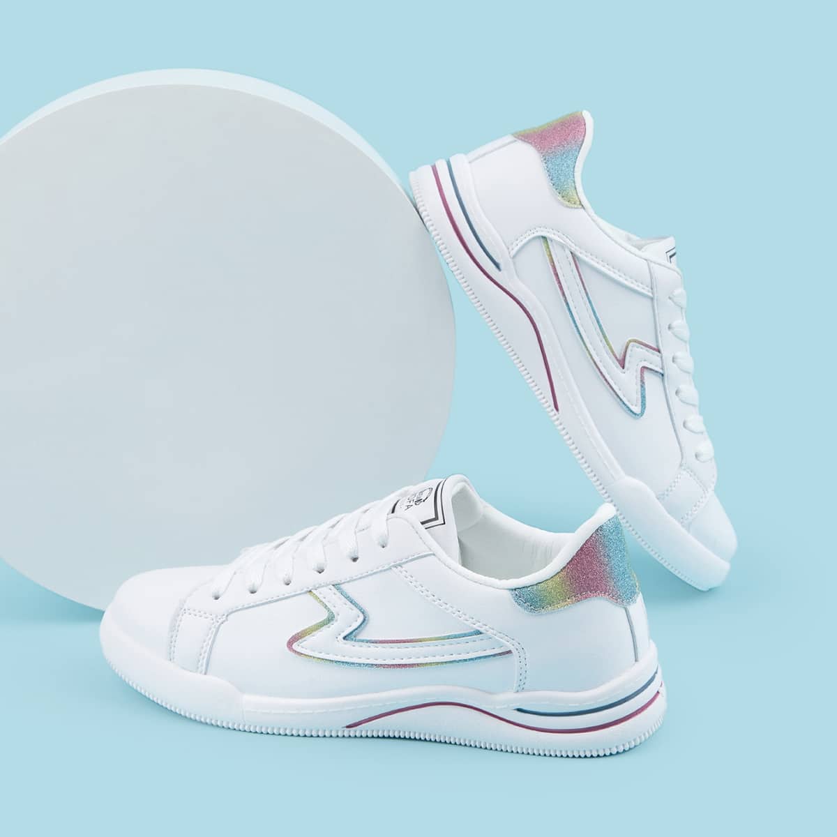 

Gradient Glitter Panel Lace-up Front Sneakers, White