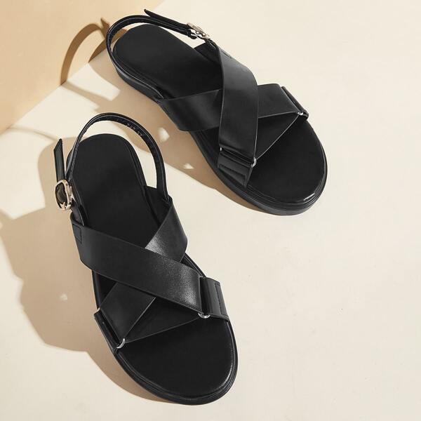 

Open Toe Cross Strap Slingback Sandals, Black