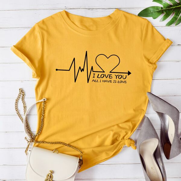 

Heart & Slogan Graphic Tee, Yellow