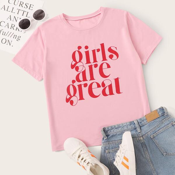 

Letter Graphic Round Neck Tee, Pink