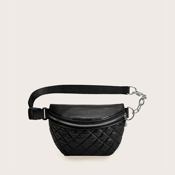 

Zip Front Quilted Fanny Pack, Black
