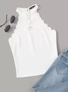 SHEIN Scallop Trim Halter Top - White - View 1