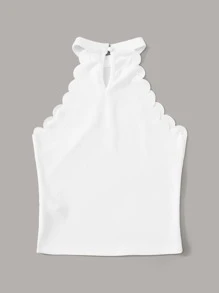 SHEIN Scallop Trim Halter Top - White - View 2