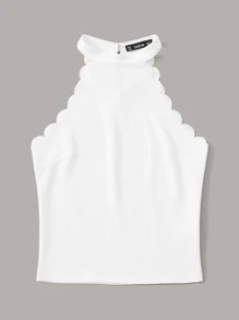 SHEIN Scallop Trim Halter Top - White - View 5