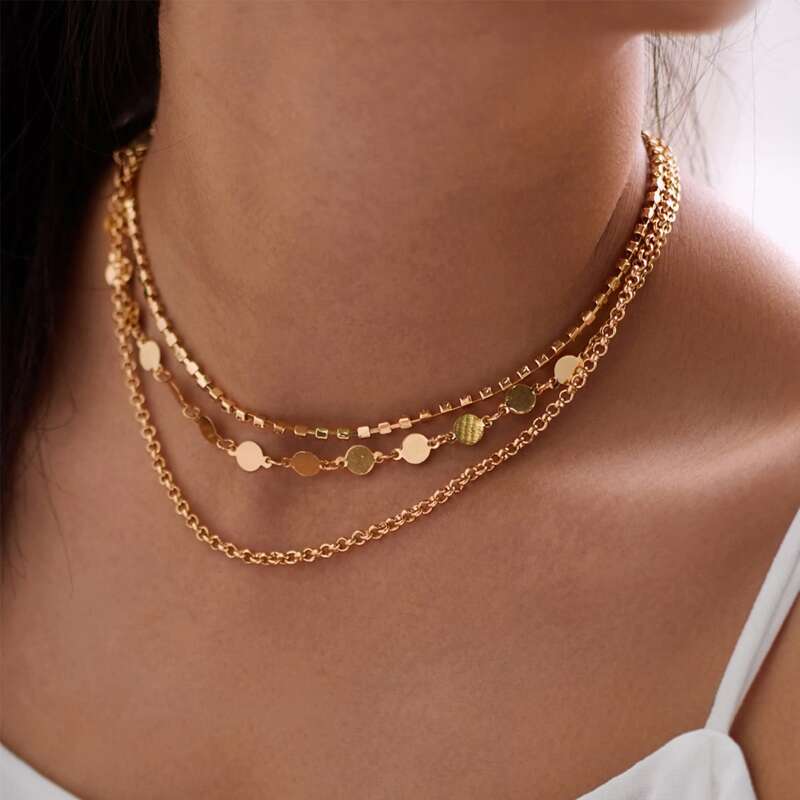 

1pcs Disc Decor Layered Necklace, Gold