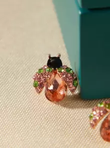 1對水鑽紋理瓢蟲設計耳釘 - 彩色 - 查看 3