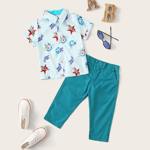 

Toddler Boys Cartoon Graphic Shirt & Solid Pants, Multicolor