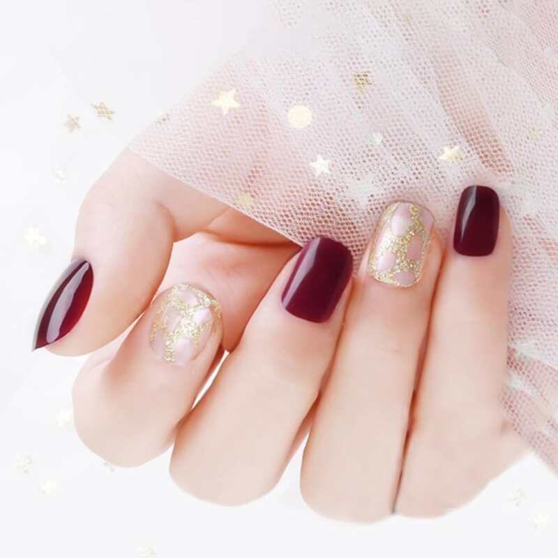 

24pcs Glitter Fake Nails & Double Sided Tape & Manicure, Multicolor