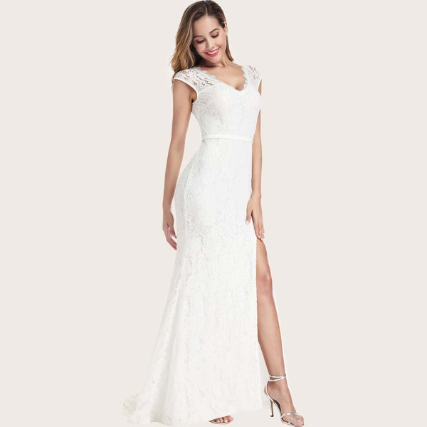 

EverPretty Кружевное платье с разрезом, Белые