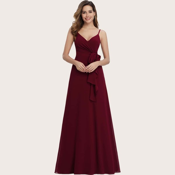 

Wrap Tie Side Maxi Prom Dress, Burgundy