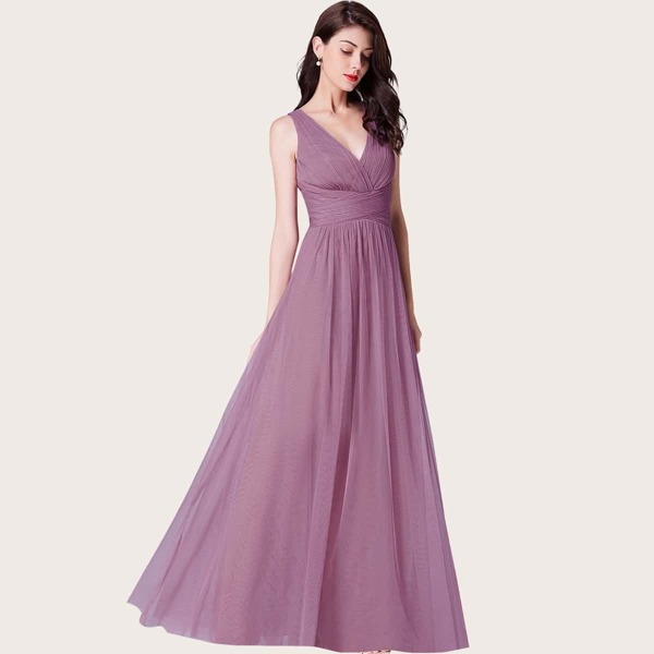 

Twist Front Shirred Bodice Mesh Prom Dress, Purple