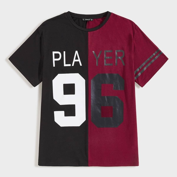 

Men Colorblock Letter and Striped Top, Multicolor