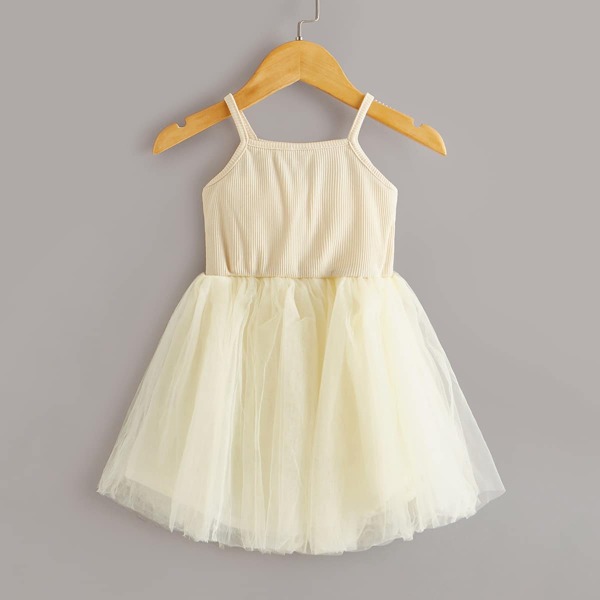 

Toddler Girls Contrast Mesh Hem Cami Dress, Beige