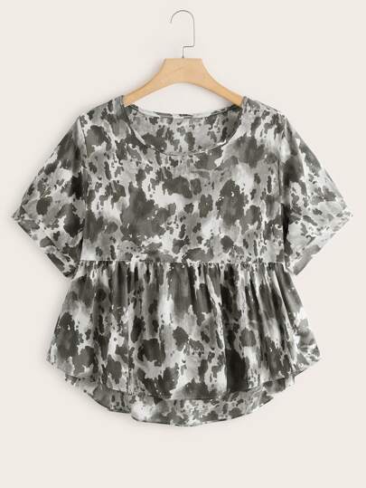 Plus Tie Dye High Low Peplum Blouse