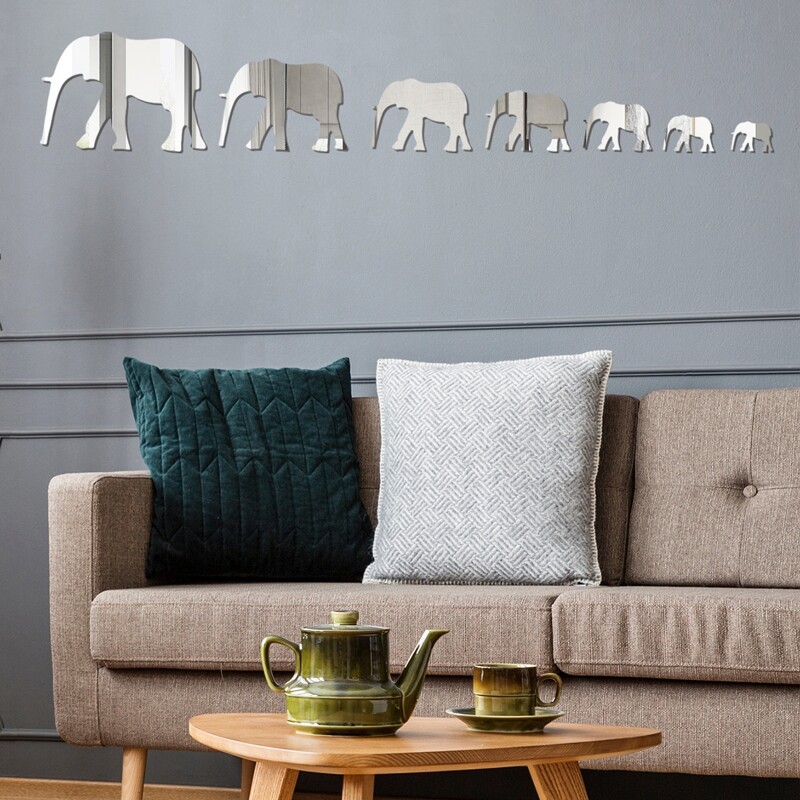 

Elephant Shaped Mirror Surface Wall Sticker, Silver