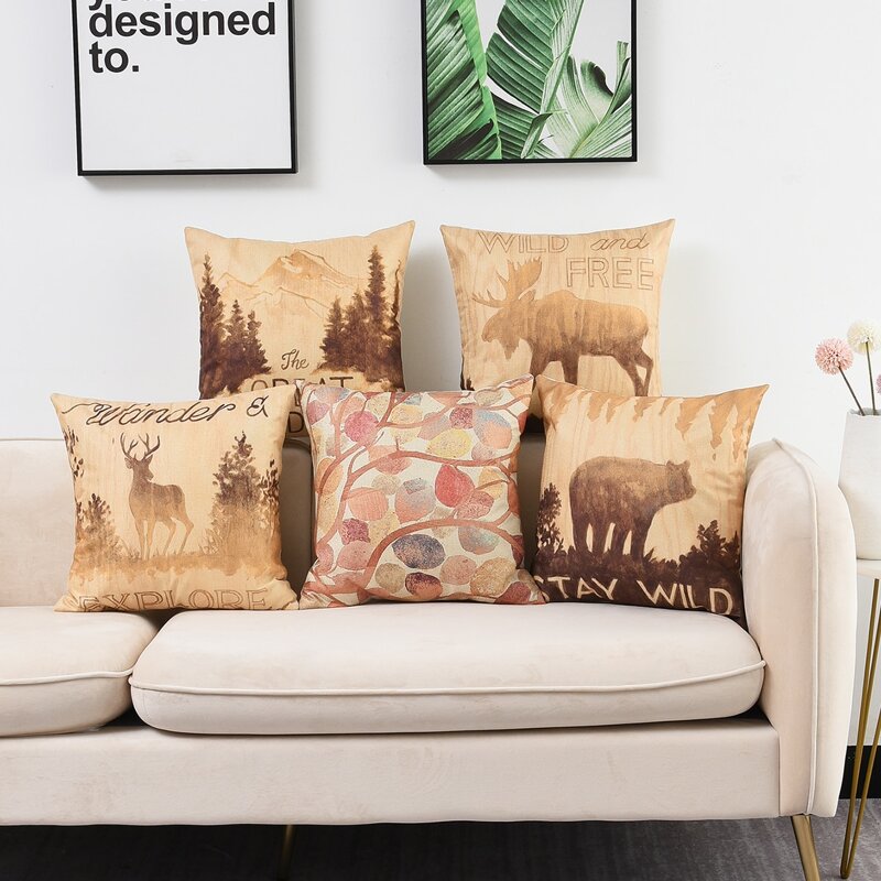 

1pc Antelope Print Cushion Cover Without Filler, Multicolor