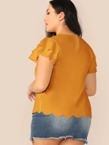 SHEIN Clasi 大碼多層飛袖貝殼邊上衣 - 黃色 - 查看 2