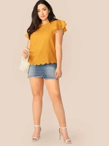 SHEIN Clasi 大碼多層飛袖貝殼邊上衣 - 黃色 - 查看 5