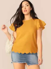 SHEIN Clasi 大碼多層飛袖貝殼邊上衣 - 黃色 - 查看 1