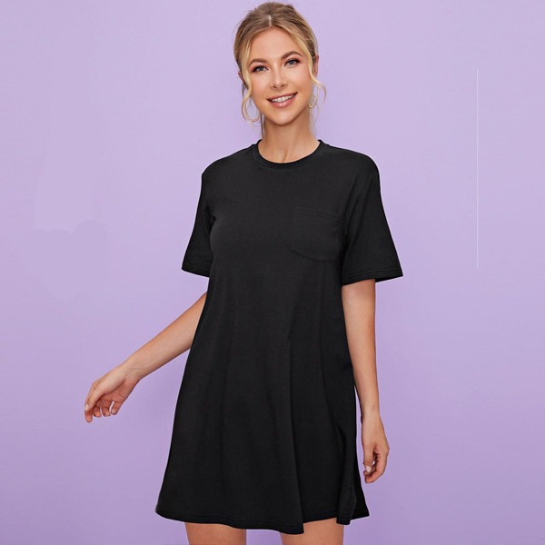 

Pocket Patched Tee Dress, Black