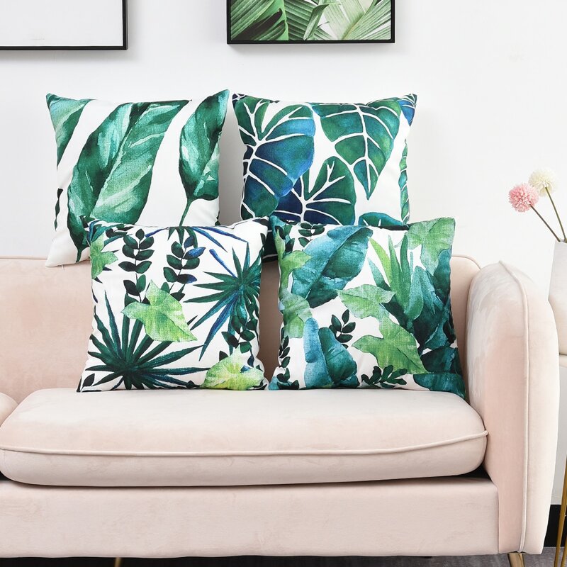 

1pc Leaf Print Cushion Cover Without Filler, Green
