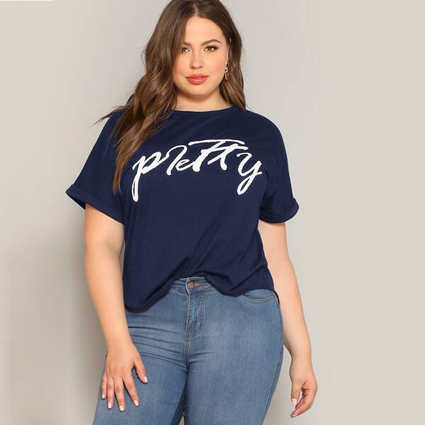 

Plus Letter Graphic Top, Navy blue