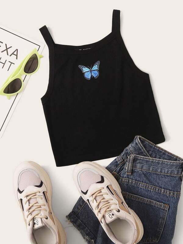 SHEIN Butterfly Print Crop Cami Top 