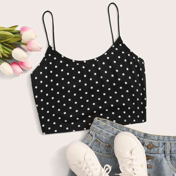 

Plus Polka Dot Crop Cami Top, Black