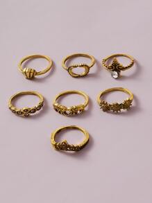 7pcs Vintage Ring Set Ladies Boho Vacation Ring Set - Yellow Gold - View 2
