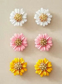 3pairs Daisy Design Stud Earrings